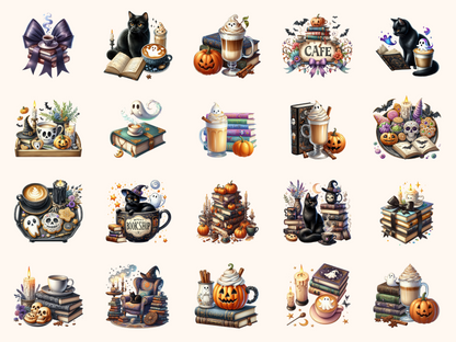 Spooky Coffee & Books Clipart