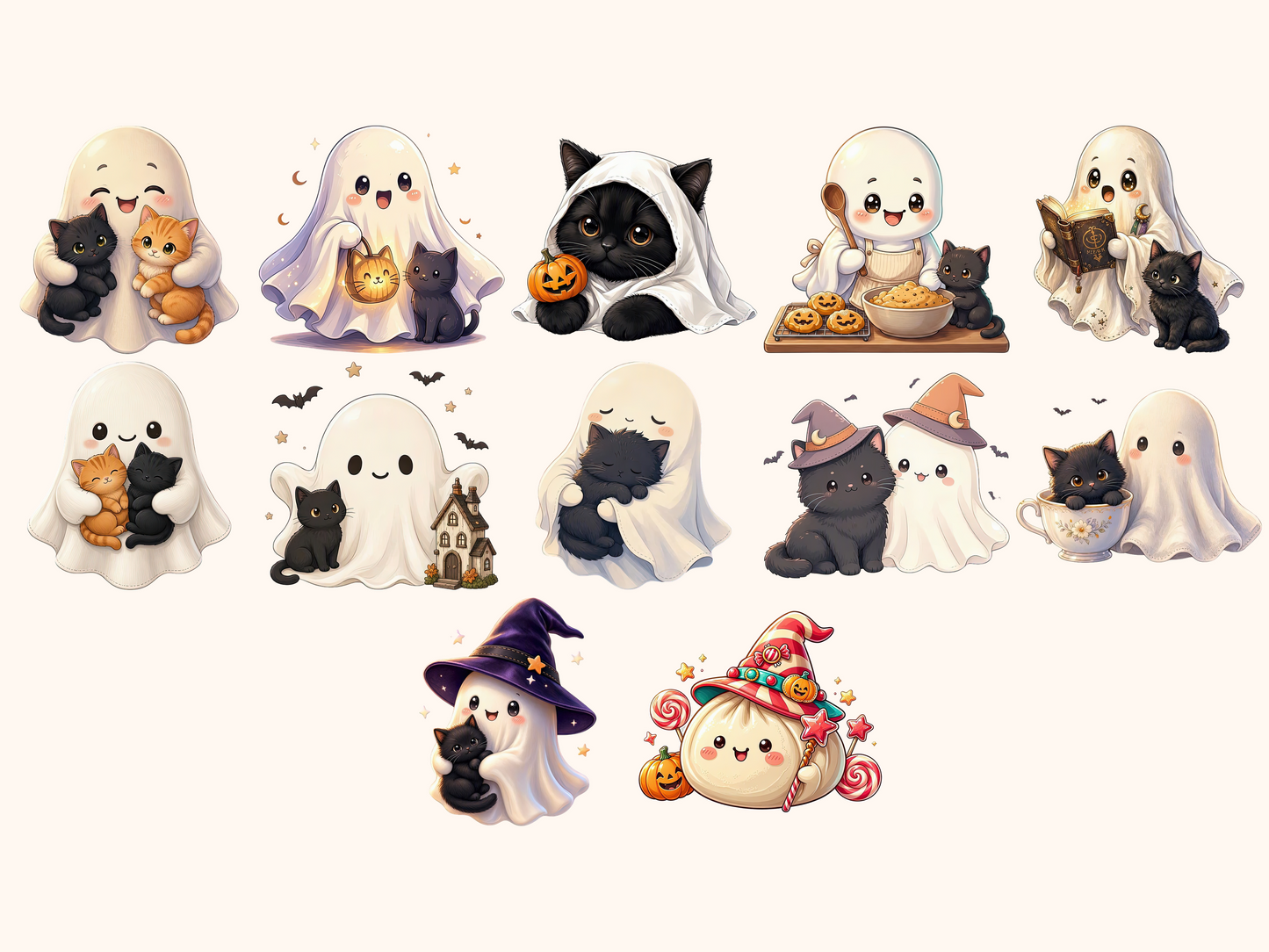 Ghosts With Cats Clipart