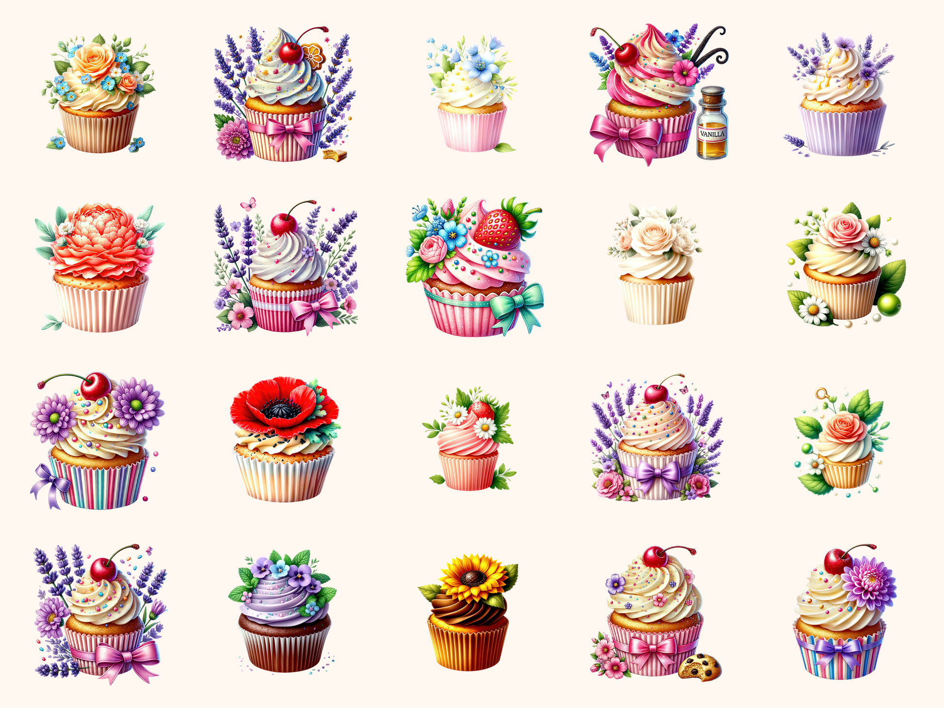 Floral Cupcakes Clipart
