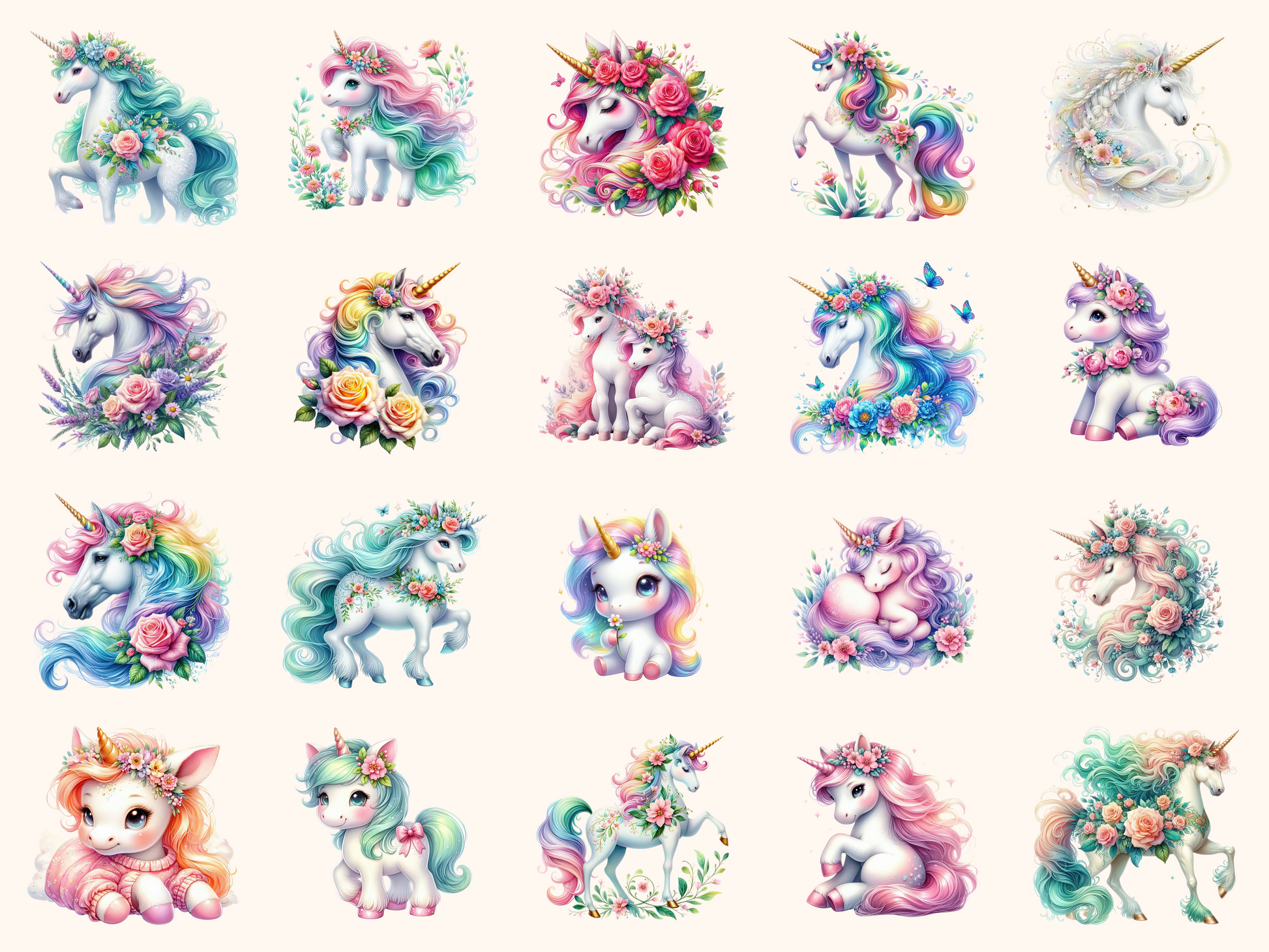 Floral Unicorns Clipart