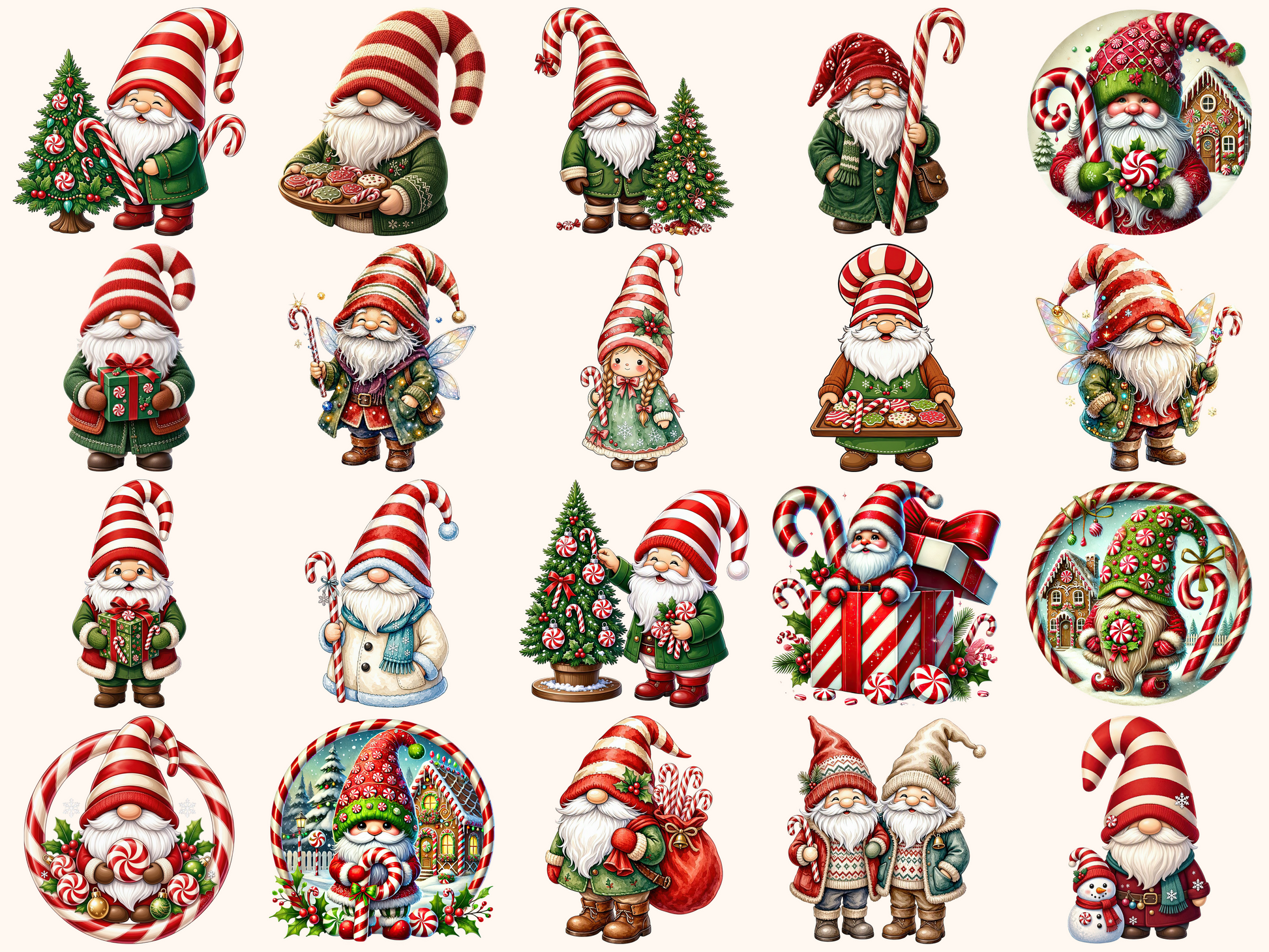 Candy Cane Gnomes Clipart