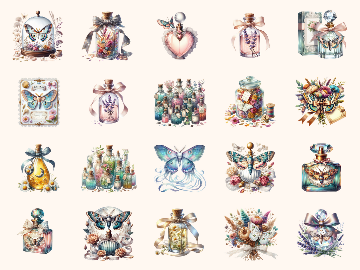 Moth & Ribbon Apothecary Clipart