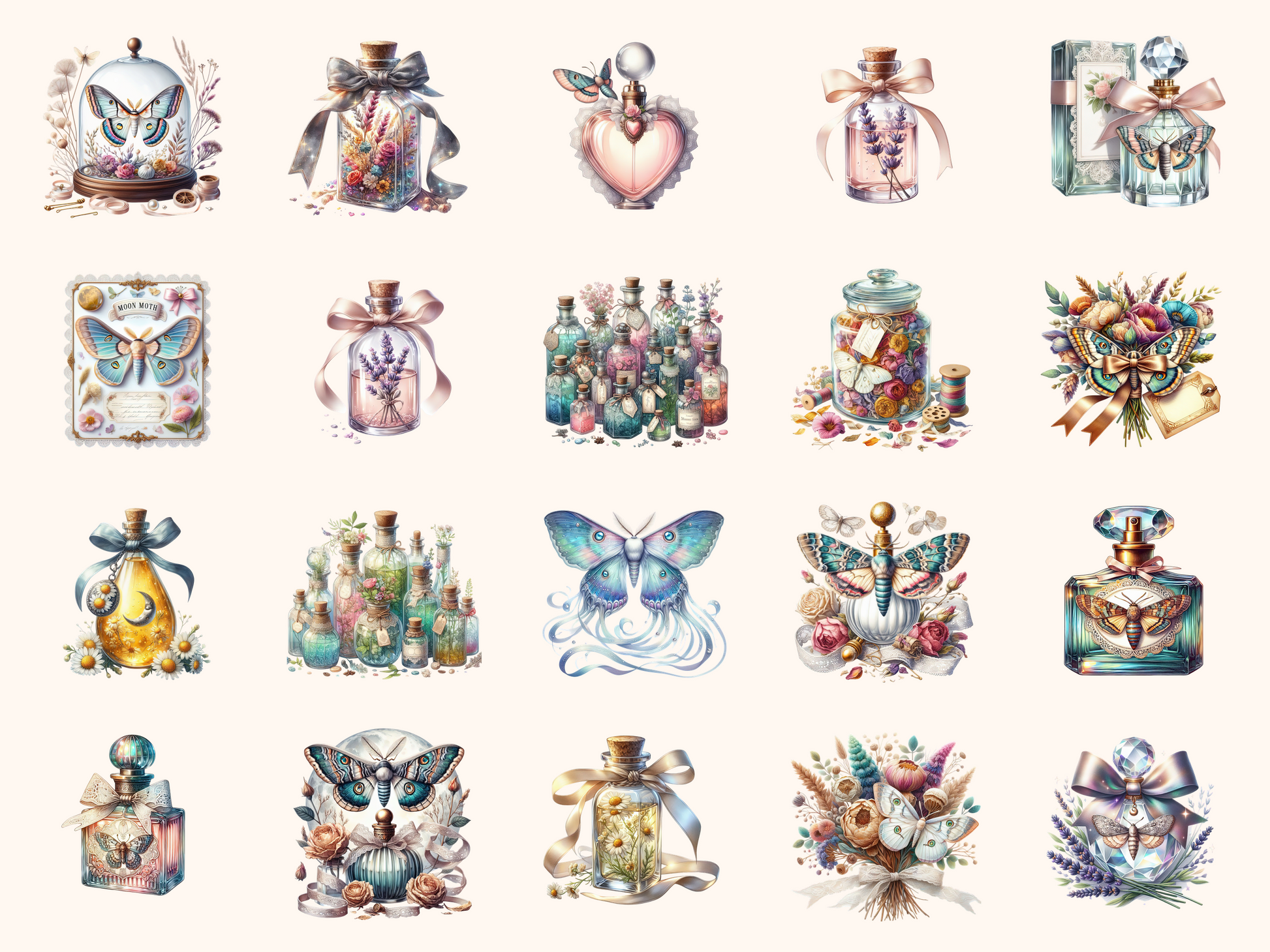 Moth & Ribbon Apothecary Clipart