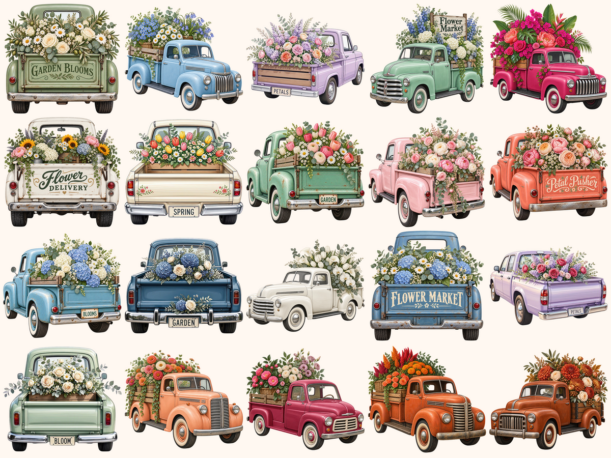 Floral Trucks Clipart