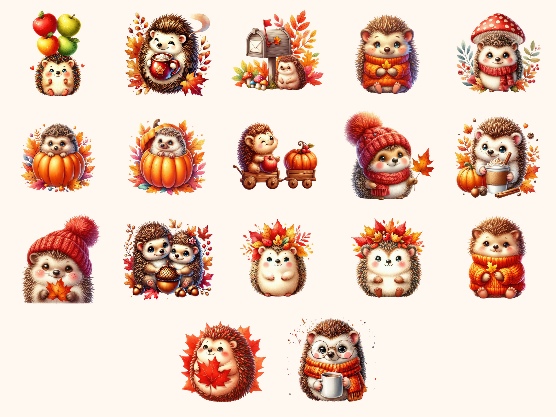 Autumn Hedgehogs Clipart