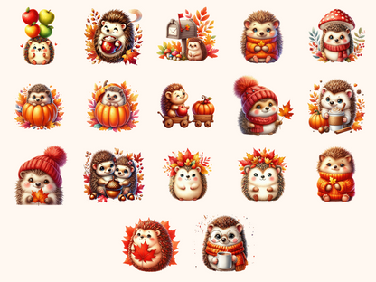 Autumn Hedgehogs Clipart
