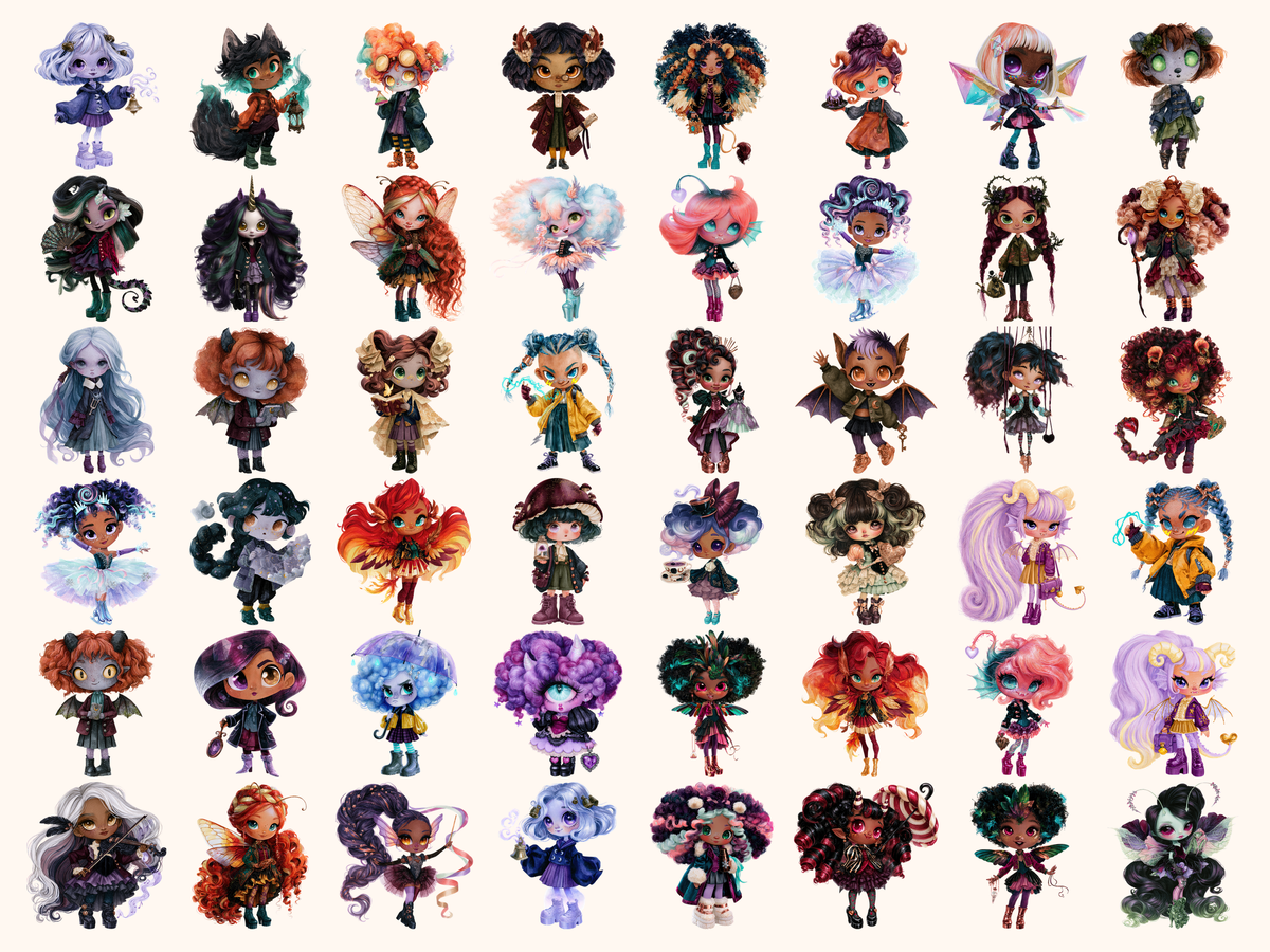 Spooky Chibi Academy Watercolor Clipart — listing preview 5