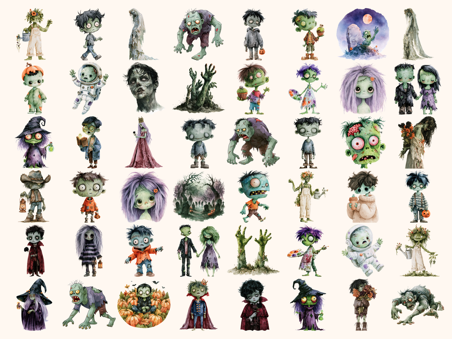 Zombies Watercolor Clipart
