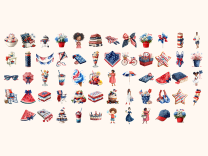 Patriotic Summer Watercolor Clipart