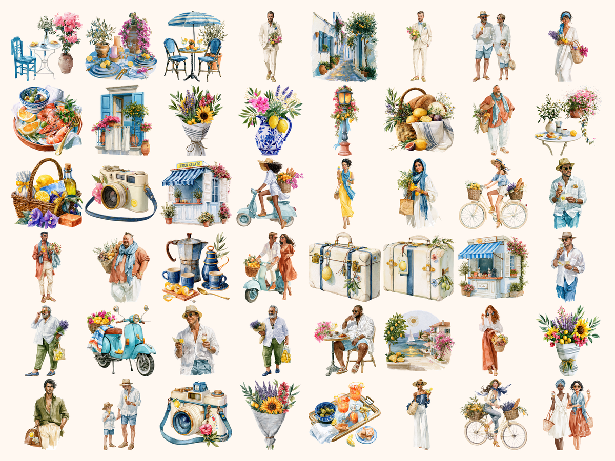 Euro Summer Watercolor Clipart
