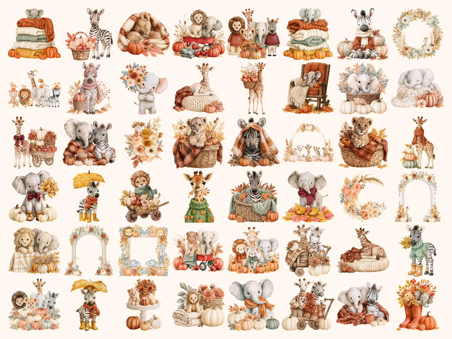 Baby Safari Fall Watercolor Clipart