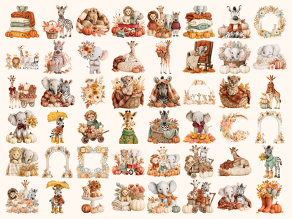 Baby Safari Fall Watercolor Clipart