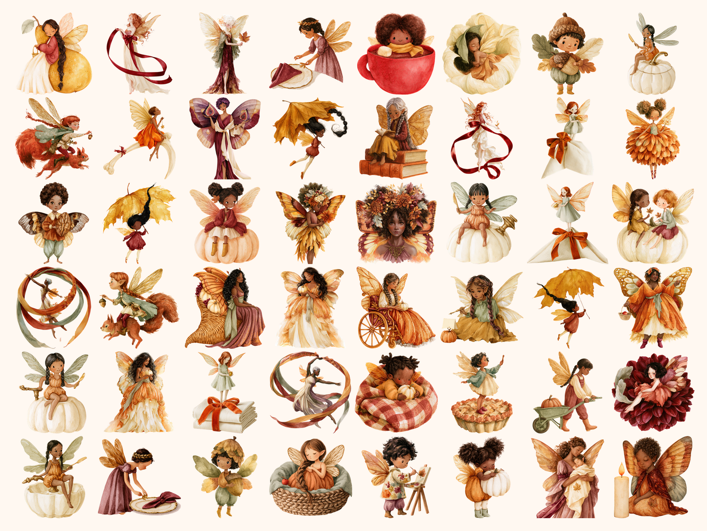 Thanksgiving Fairies Watercolor Clipart