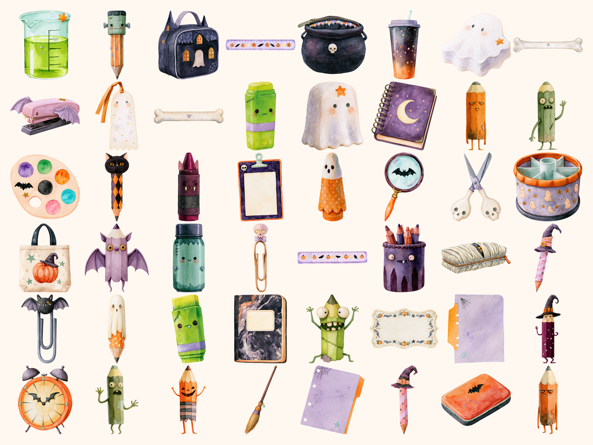 Halloween School Watercolor Clipart
