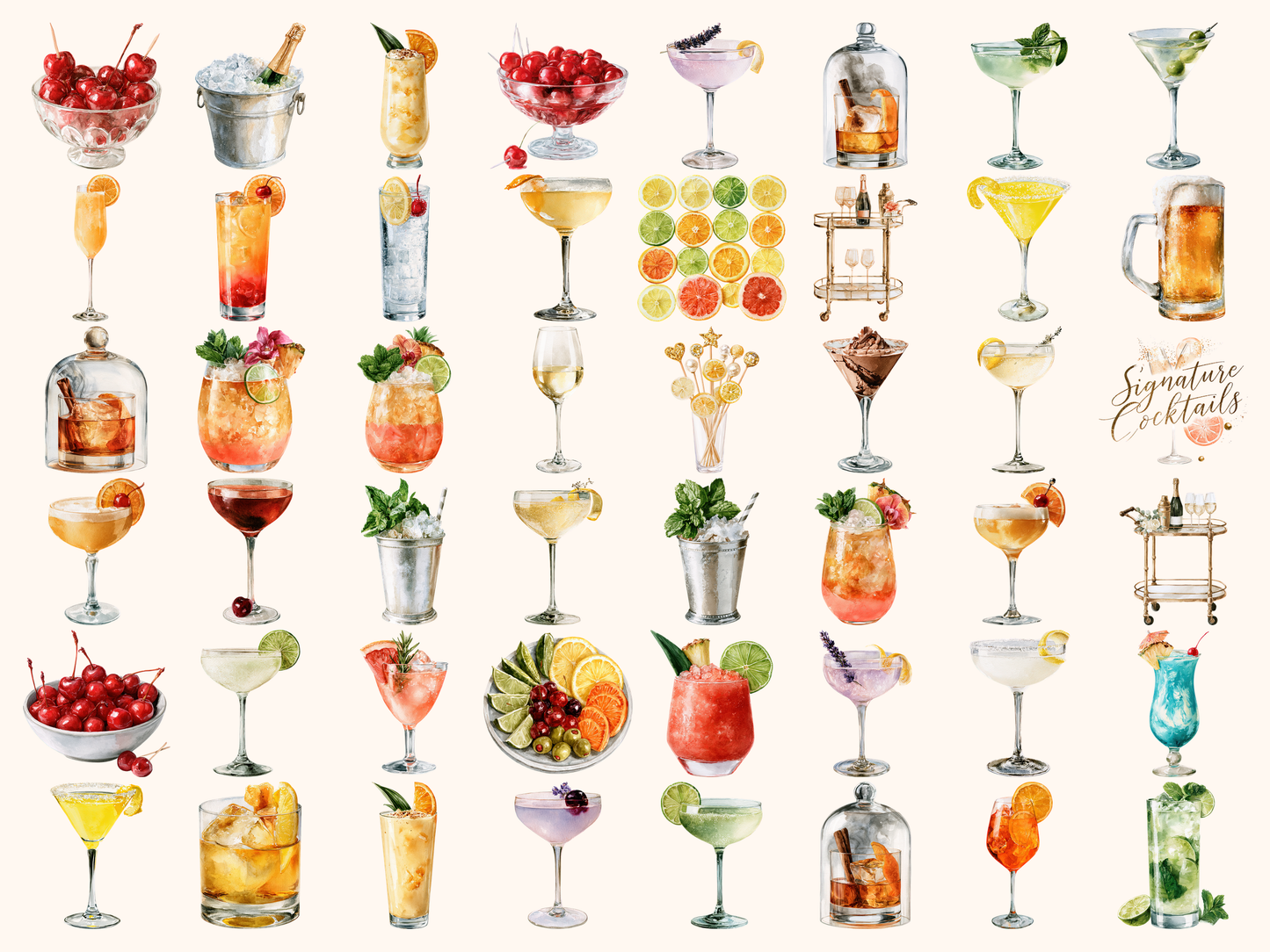 Cocktail Bar Watercolor Clipart
