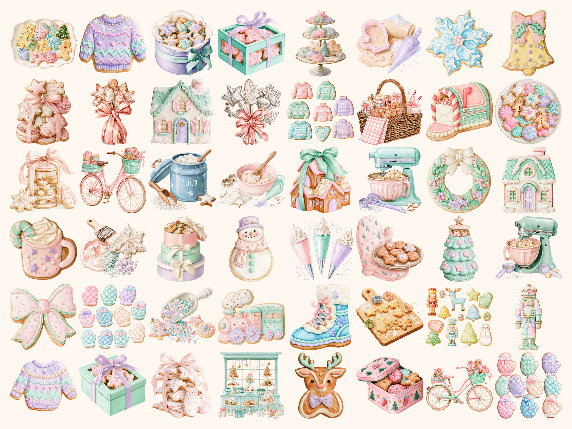 Pastel Christmas Cookies Watercolor Clipart