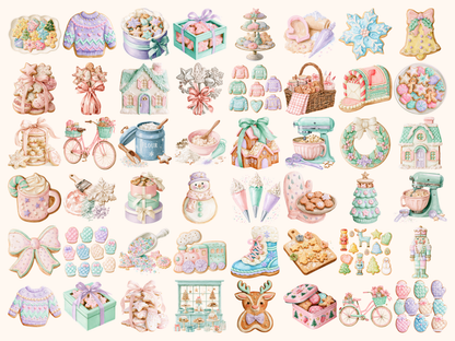 Pastel Christmas Cookies Watercolor Clipart