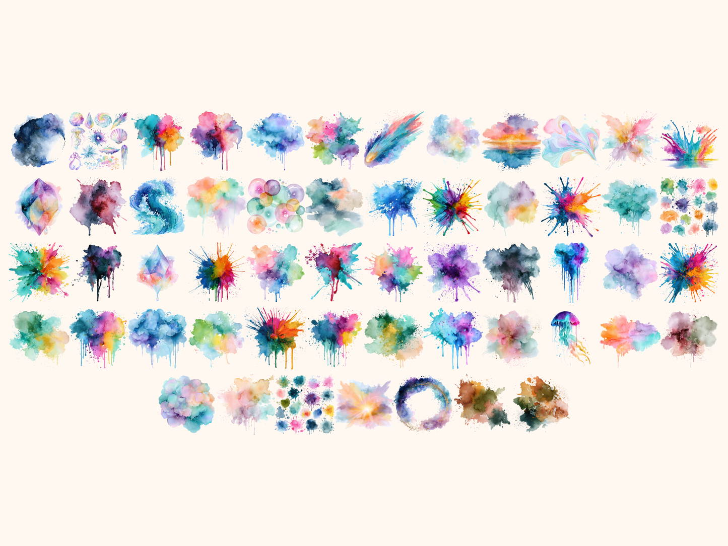 Dreamy Color Splashes Watercolor Clipart