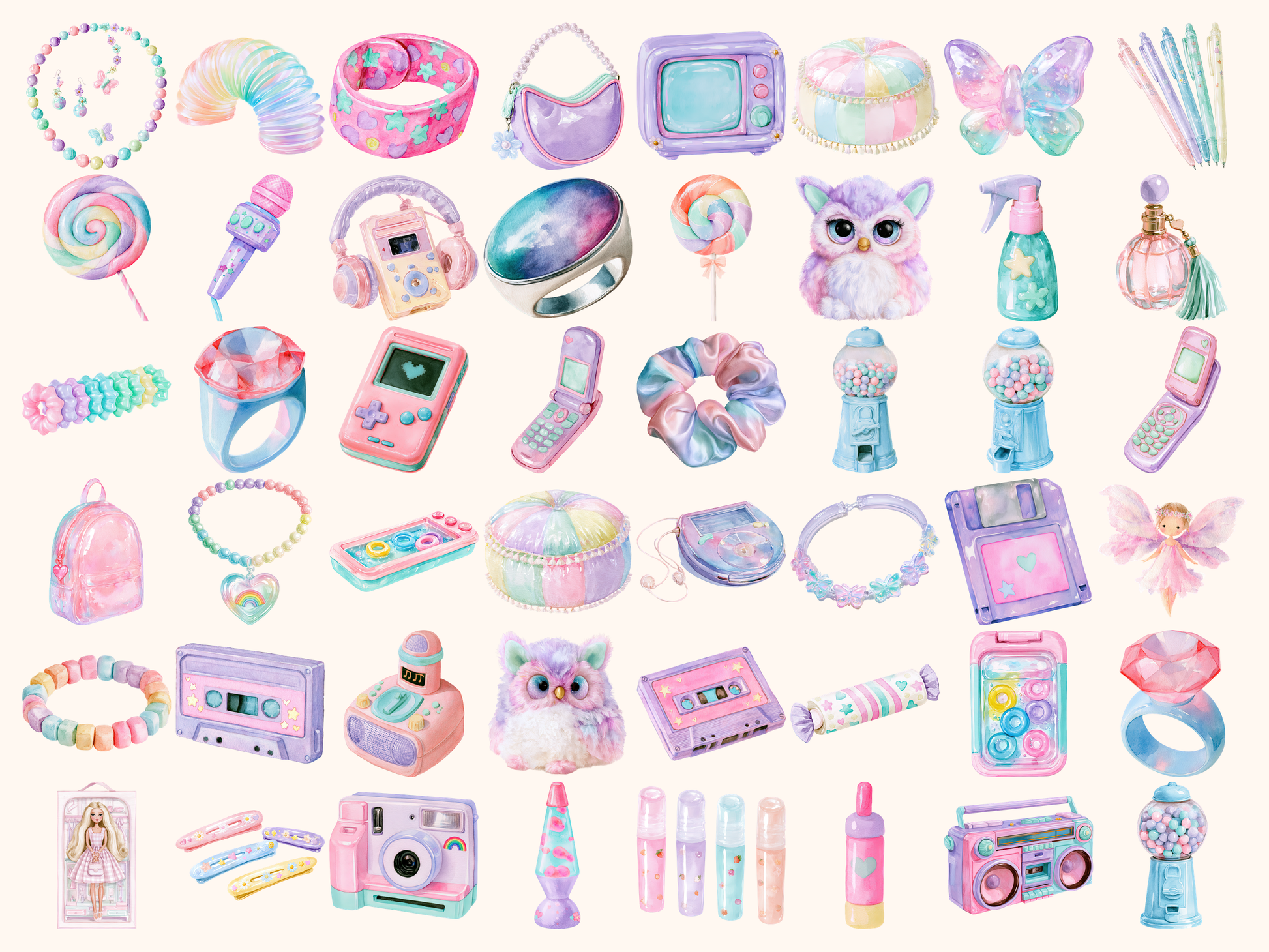 Pastel 90's Girlhood Waterolor Clipart