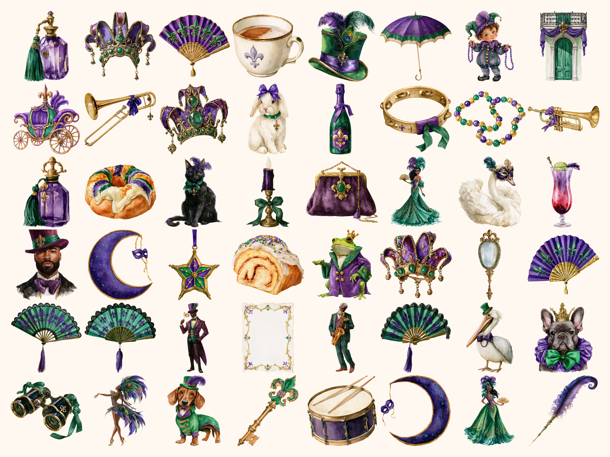Mardi Gras Watercolor Clipart