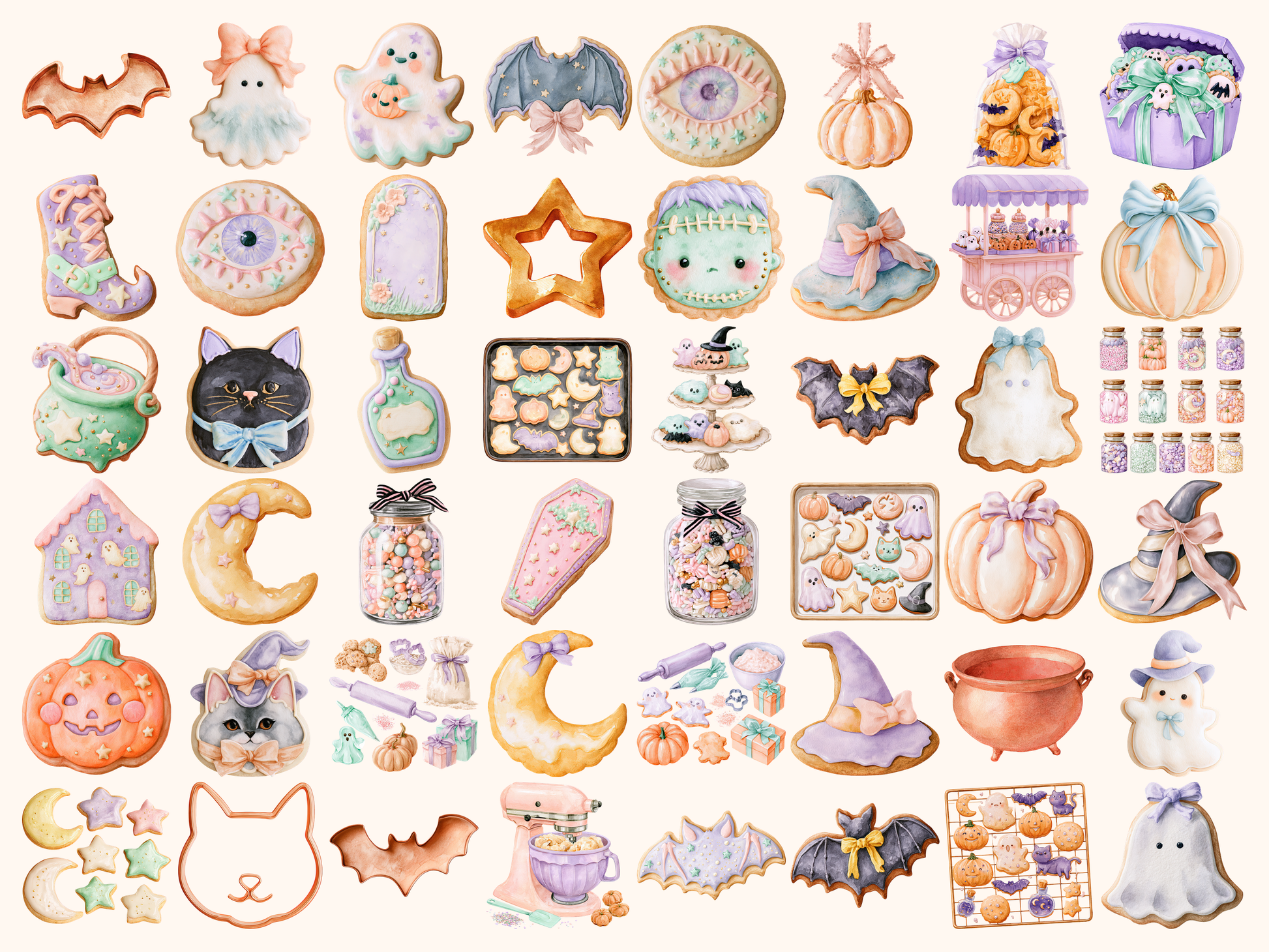 Pastel Halloween Cookies Watercolor Clipart