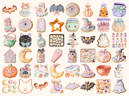 Pastel Halloween Cookies Watercolor Clipart