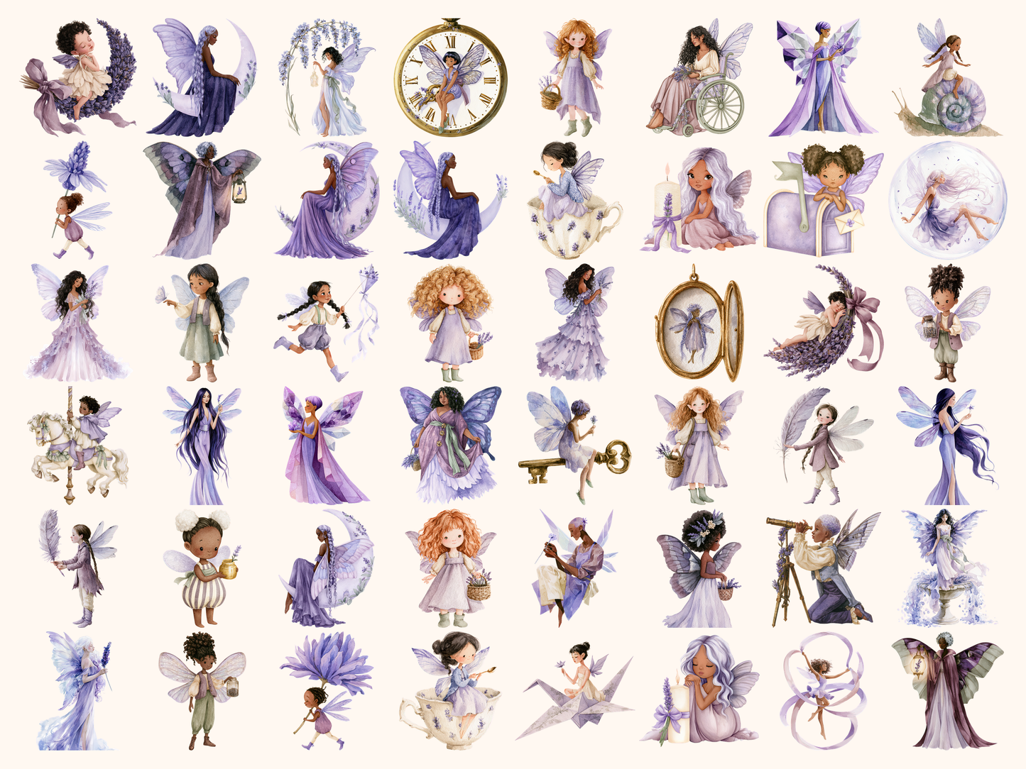 Lavender Fairies Watercolor Clipart