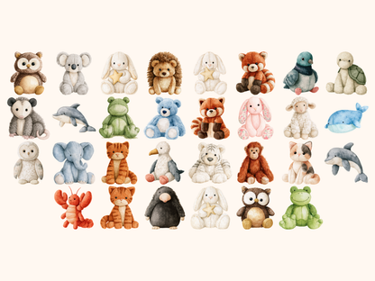Plushie Animals Watercolor Clipart