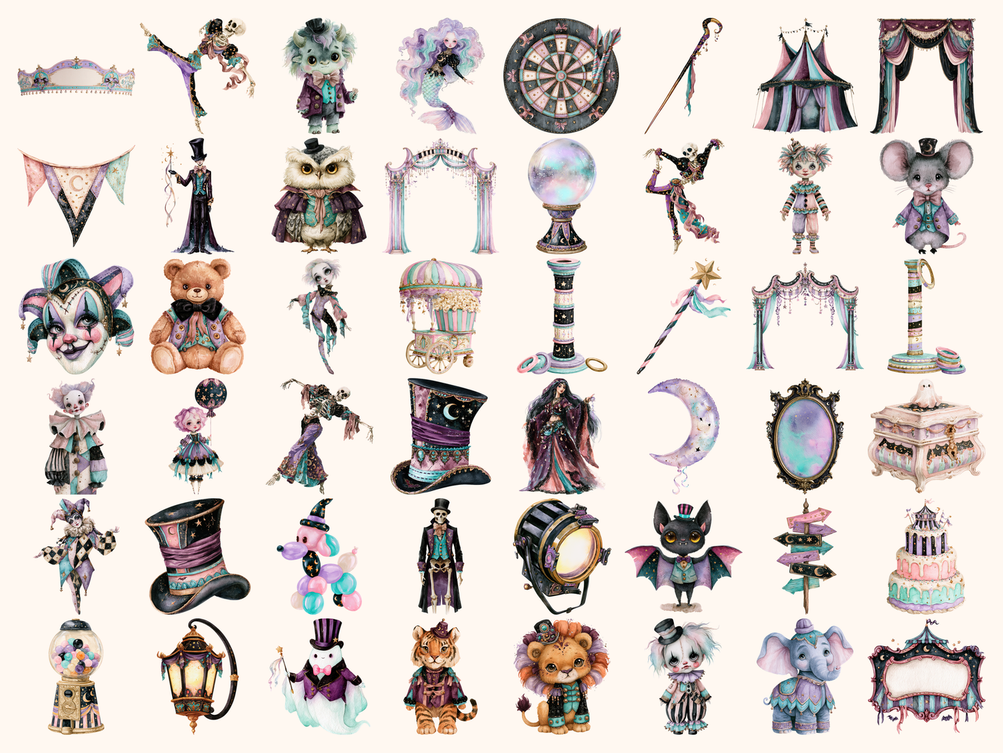 Spooky Circus Watercolor Clipart