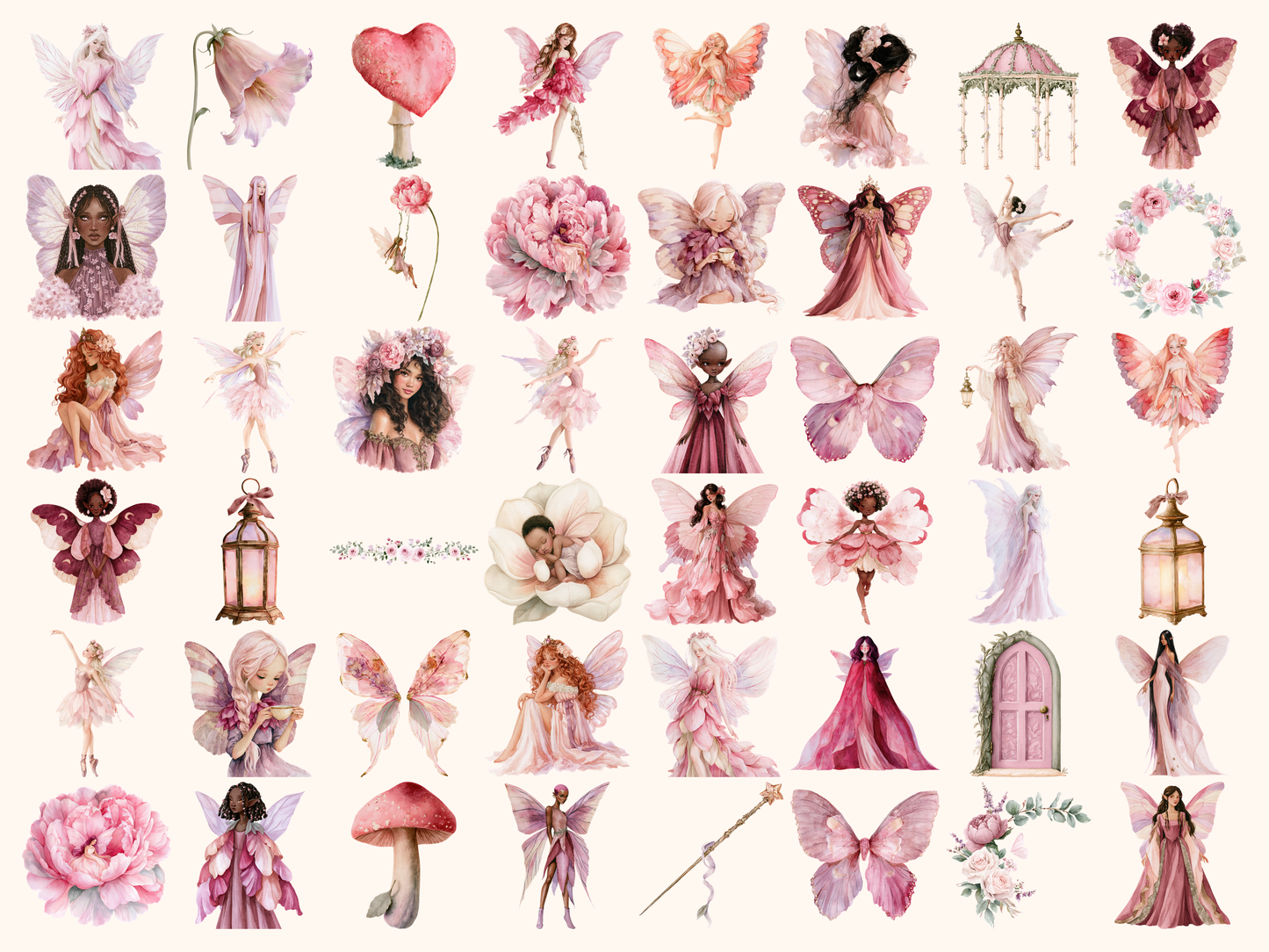 Pink Fairies Watercolor Clipart