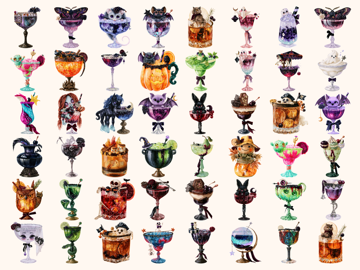 Halloween Cocktails Watercolor Clipart — listing preview 5