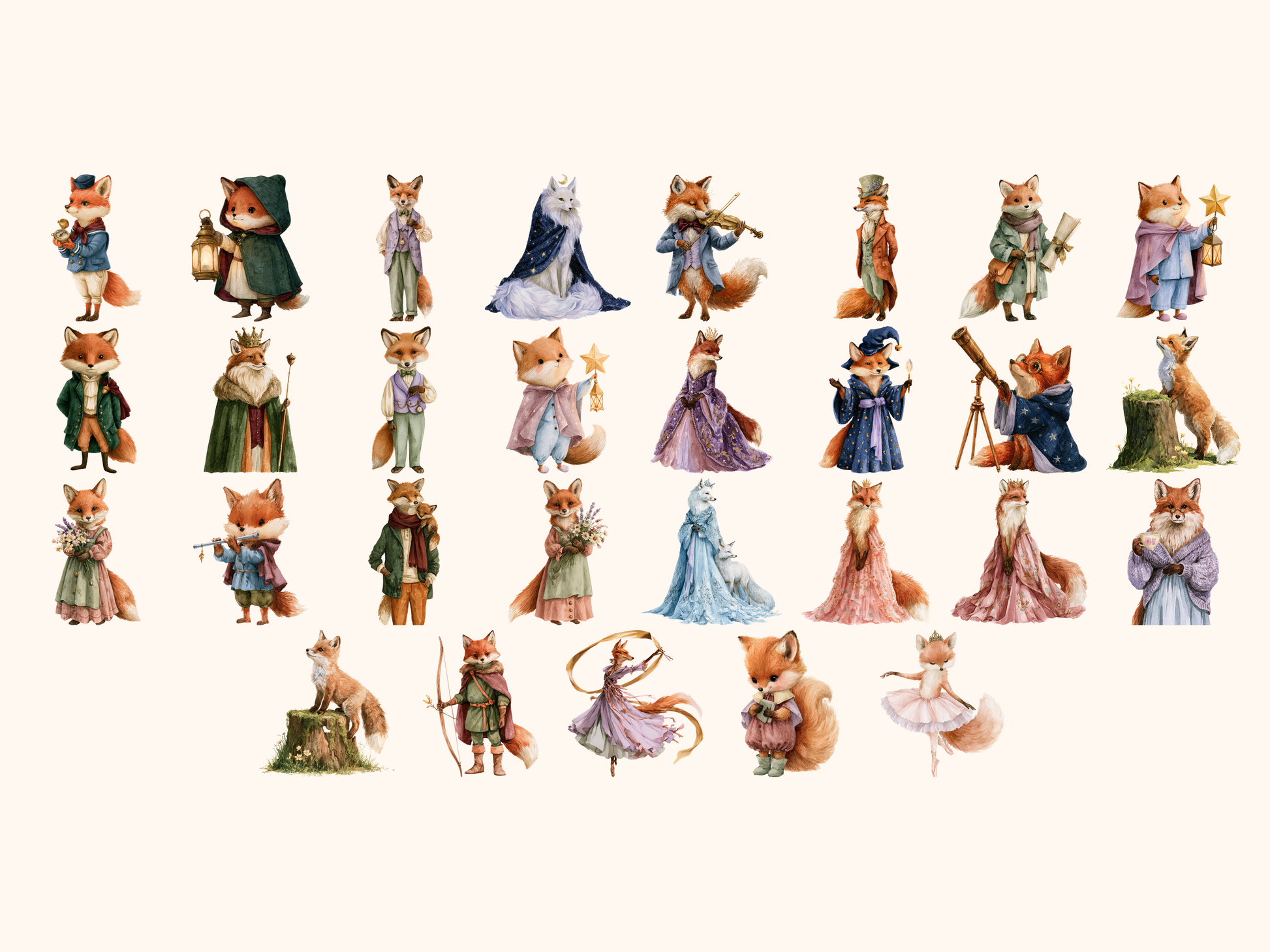 Fairytale Foxes Watercolor Clipart