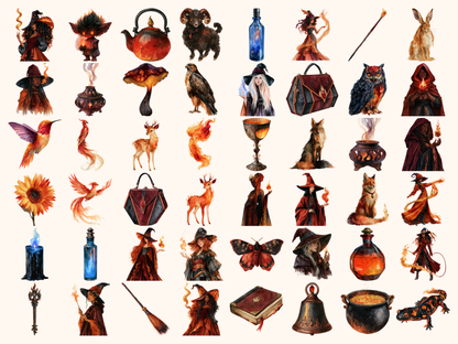 Fire Witches Watercolor Clipart