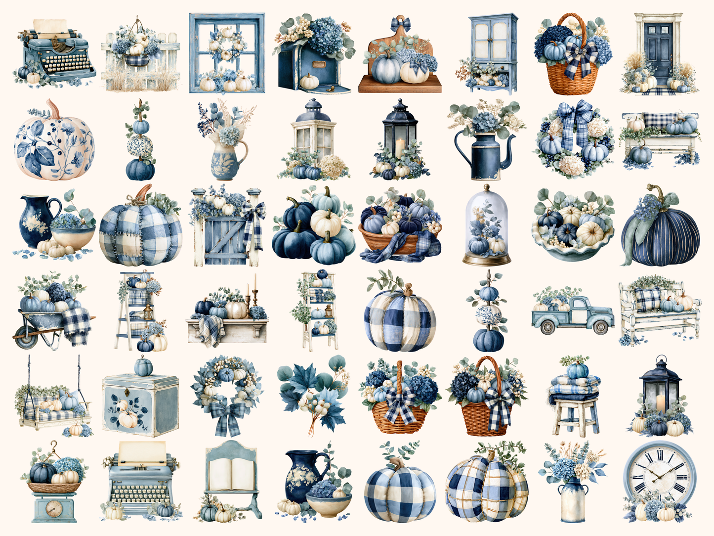Blue Fall Watercolor Clipart