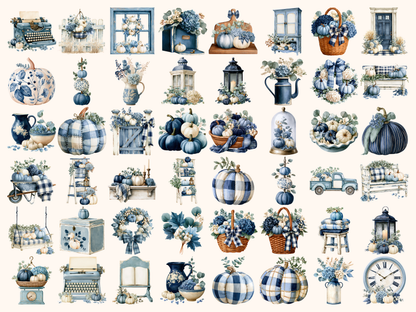 Blue Fall Watercolor Clipart
