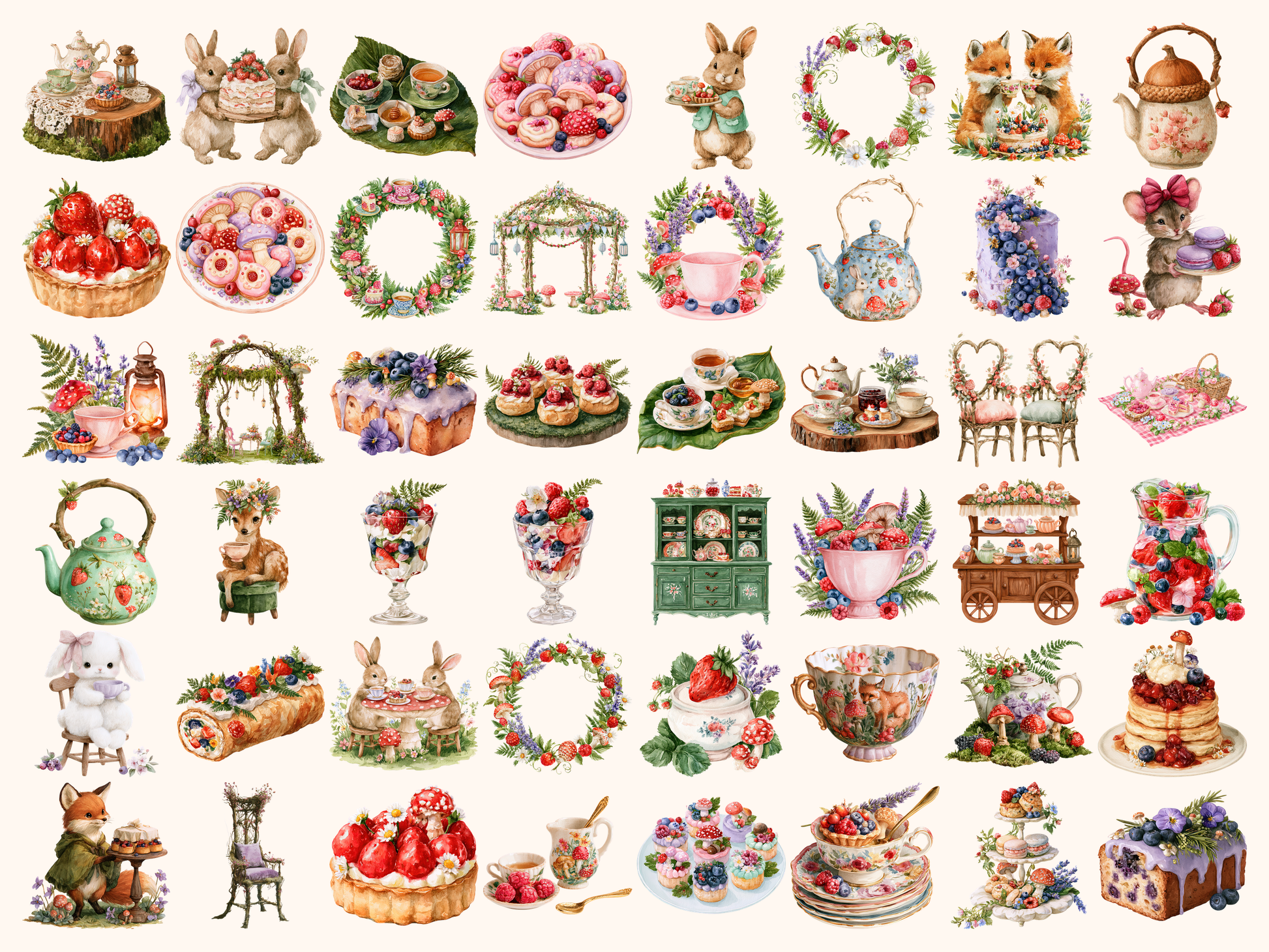 Forest Tea Party Watercolor Clipart