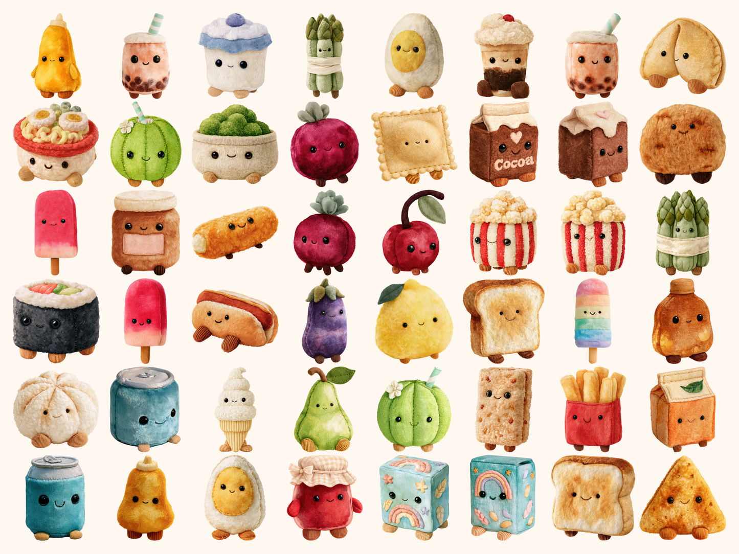 Plushie Food & Drinks Watercolor Clipart