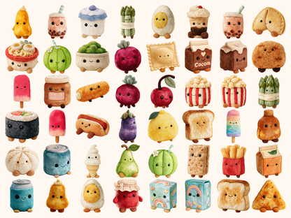 Plushie Food & Drinks Watercolor Clipart