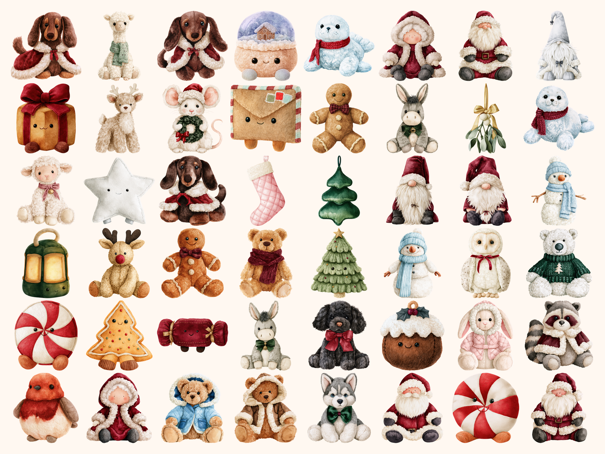 Christmas Plushies Watercolor Clipart