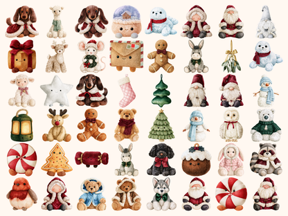Christmas Plushies Watercolor Clipart