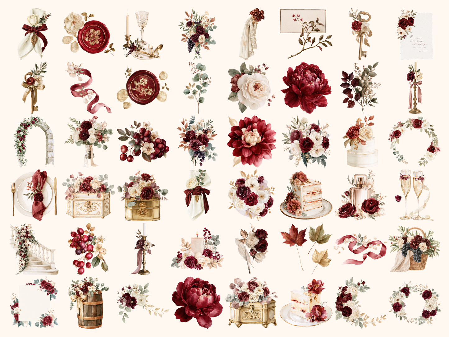 Marsala Fall Florals Watercolor Clipart