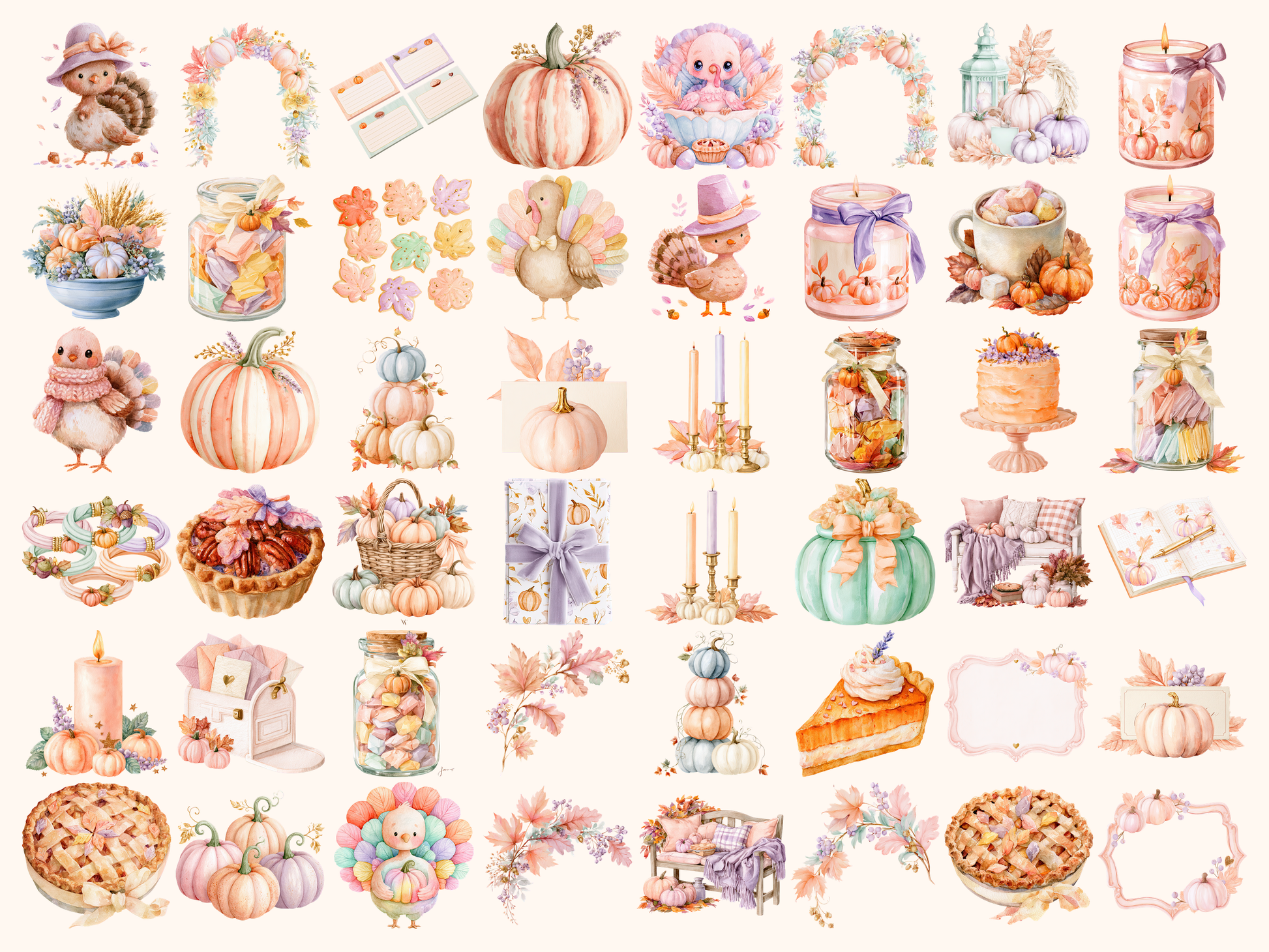Pastel Thanksgiving Watercolor Clipart