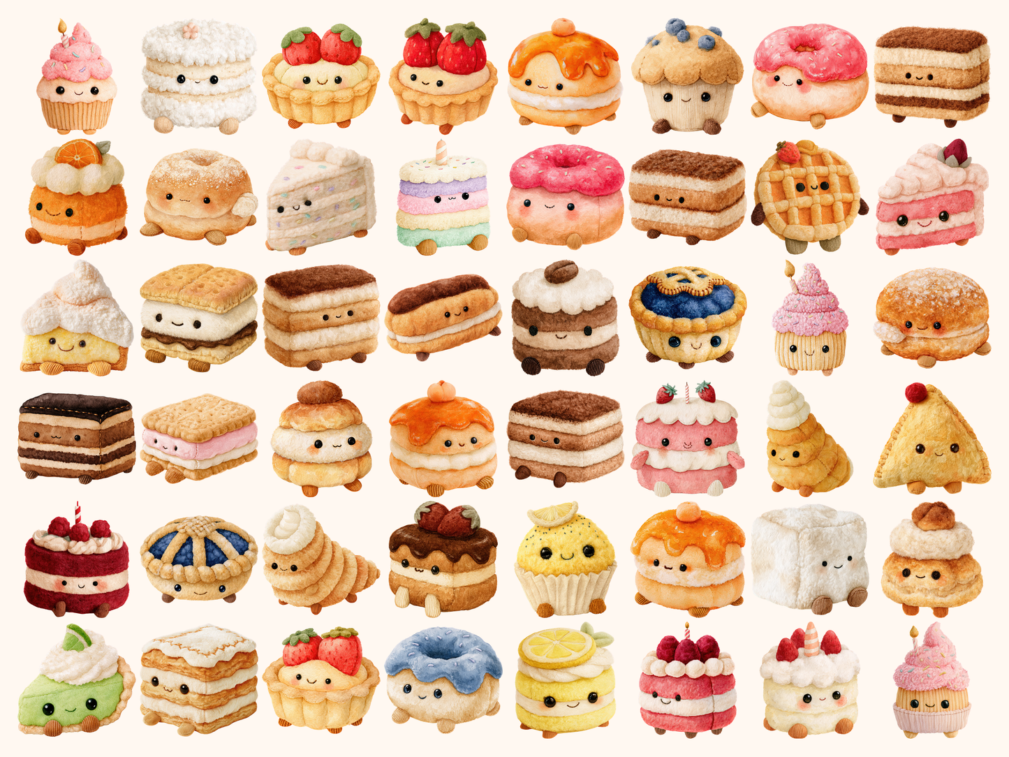 Plushie Cakes Watercolor Clipart