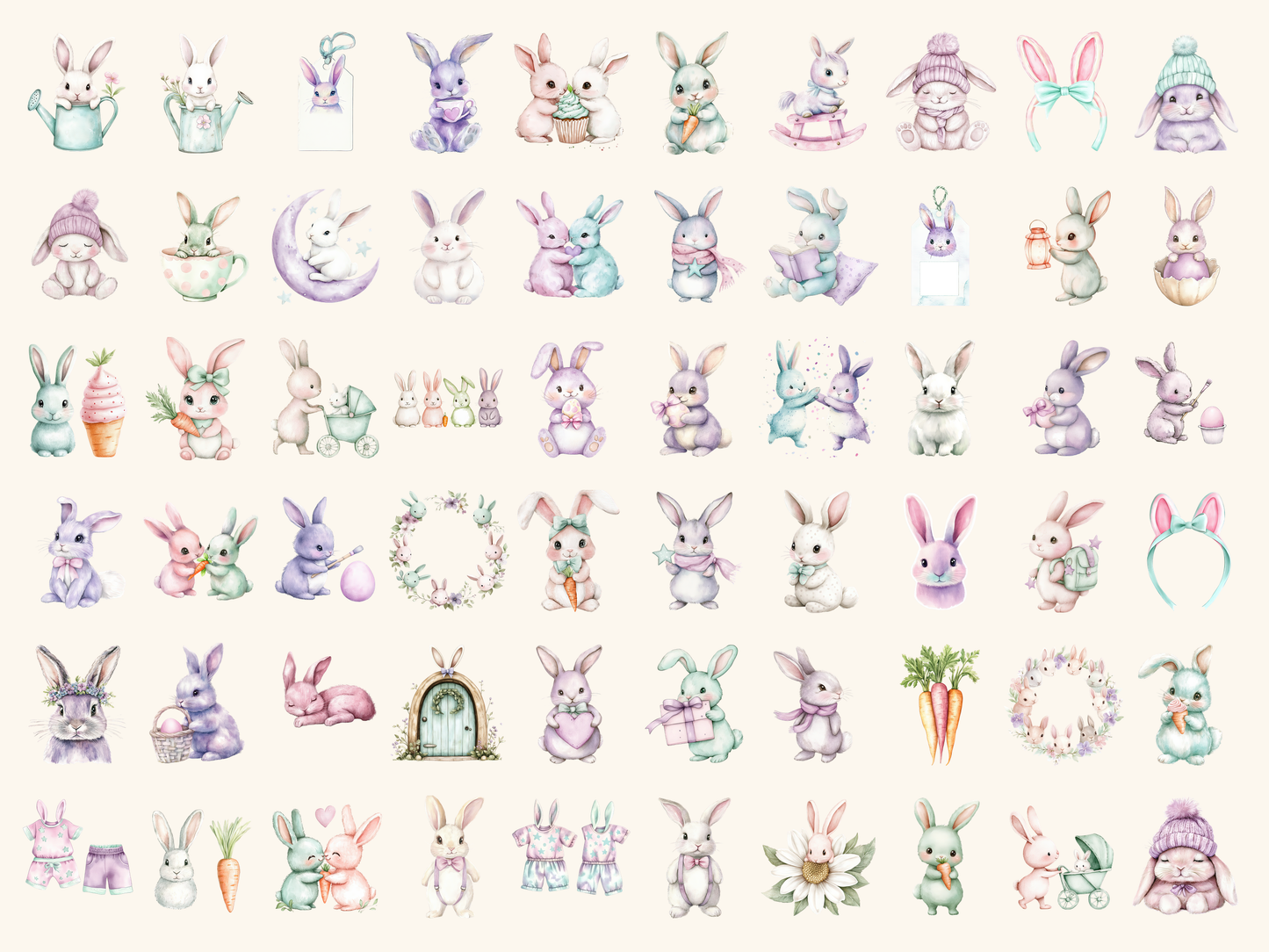 Pastel Bunnies Watercolor Clipart