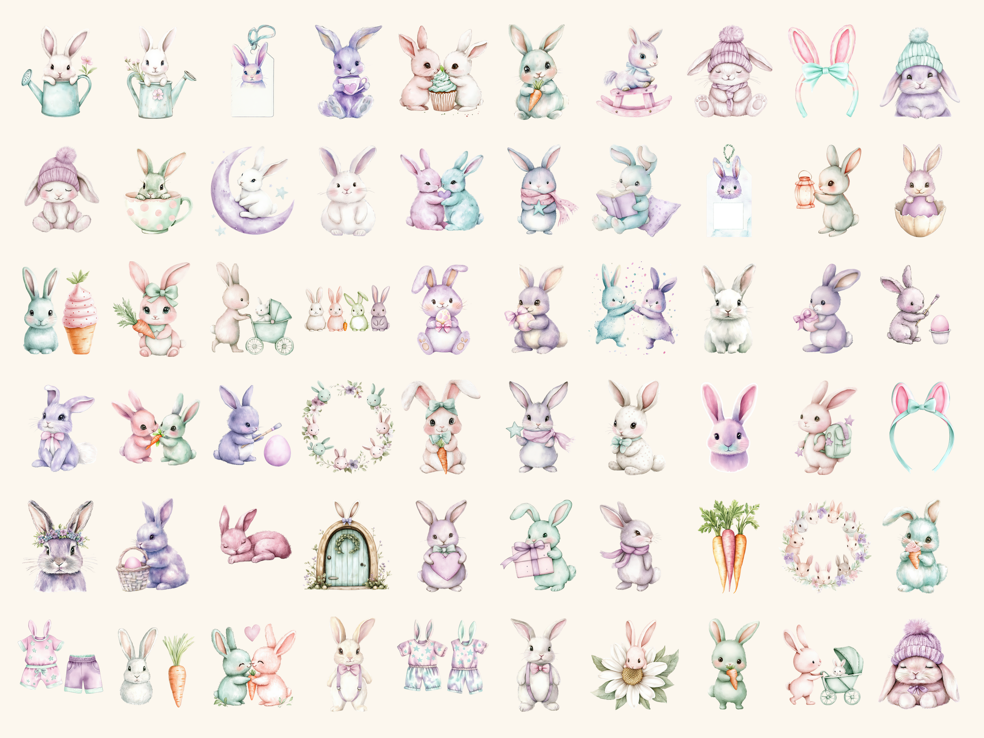 Pastel Bunnies Watercolor Clipart