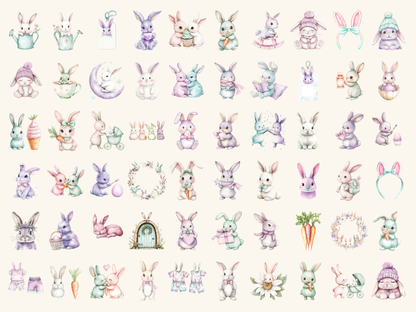 Pastel Bunnies Watercolor Clipart