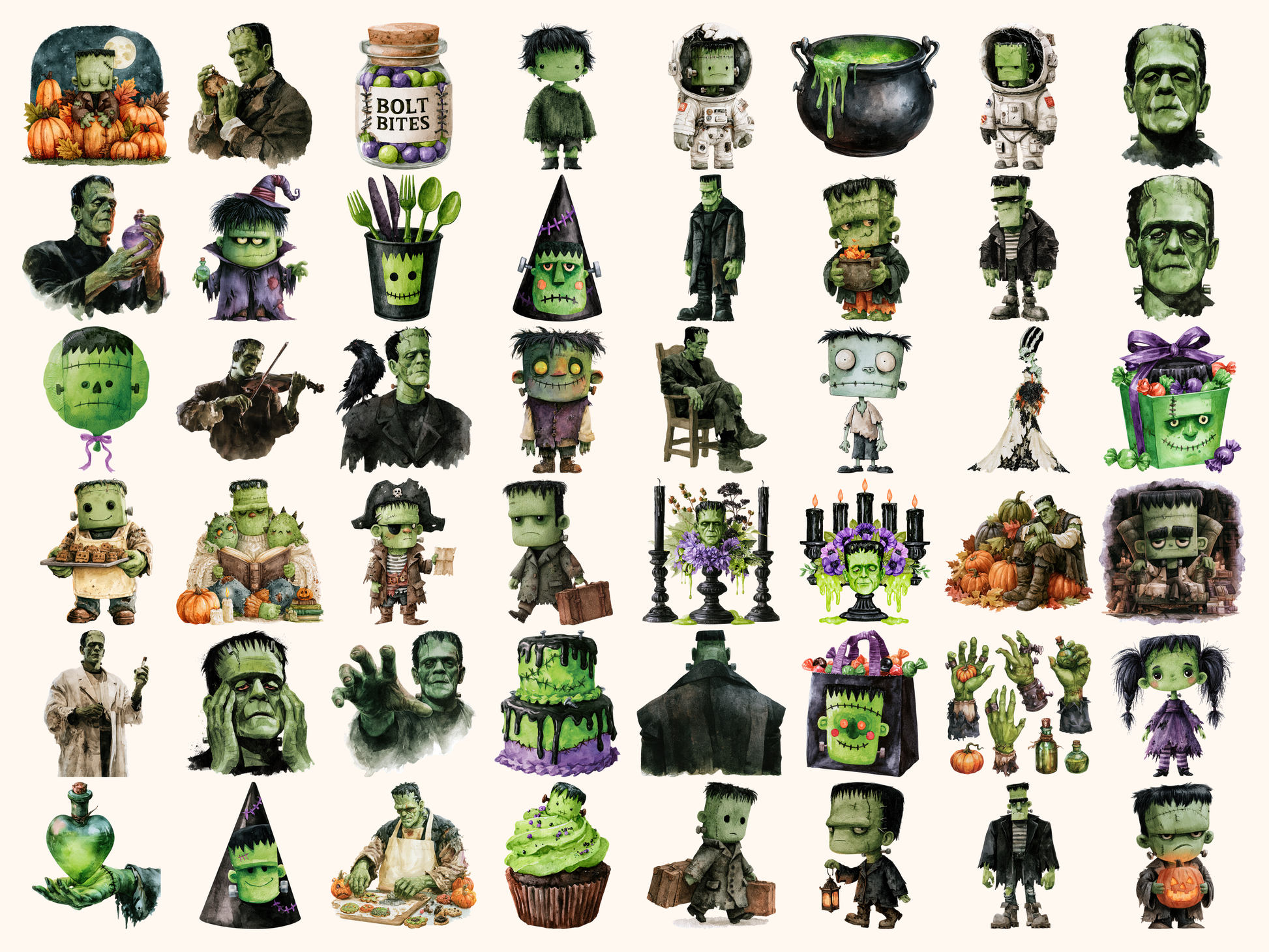 Frankenstein Watercolor Clipart