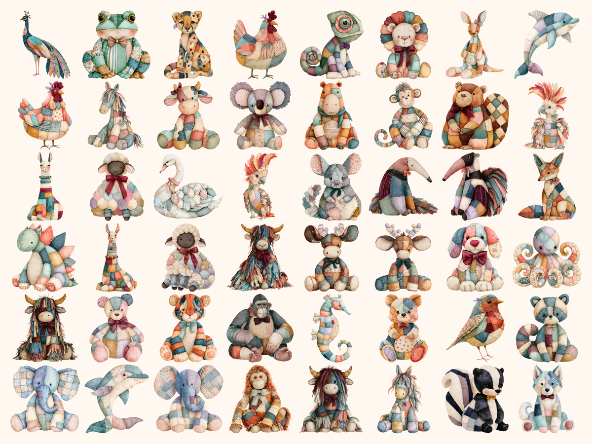 Patchwork Animals Watercolor Clipart