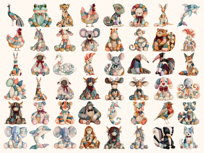 Patchwork Animals Watercolor Clipart