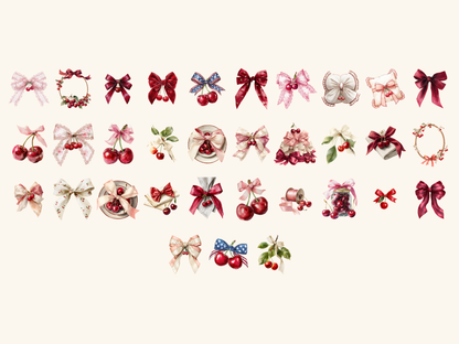 Cherry Bows Watercolor Clipart